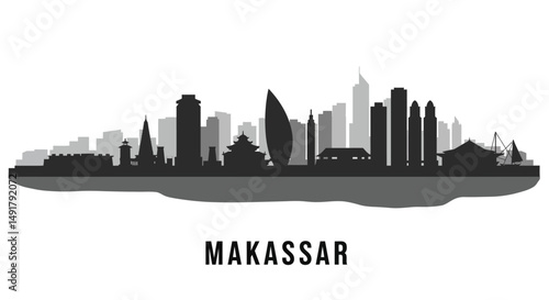 Makassar City Skyline Silhouette.