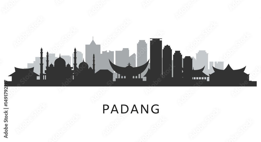 Naklejka premium Padang Skyline Silhouette Cityscape Indonesia.