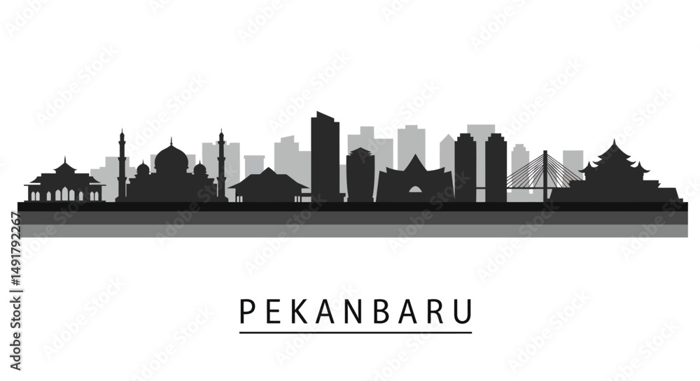 Pekanbaru City Skyline Silhouette. Pekanbaru City Skyline Silhouette.