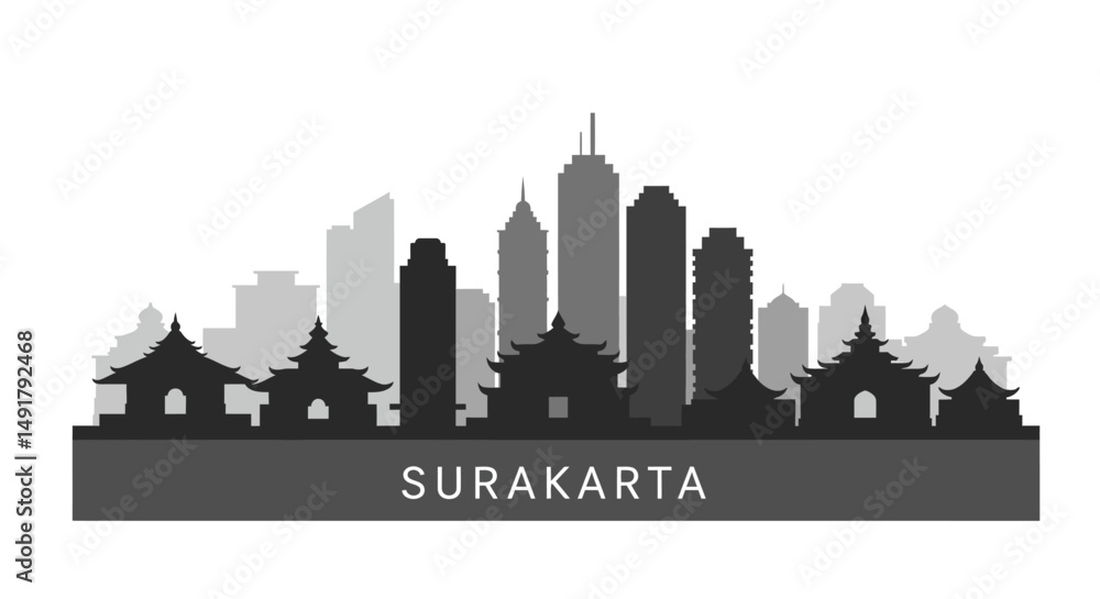 Naklejka premium Surakarta Skyline with Indonesia Cityscape, and Vector Illustration.