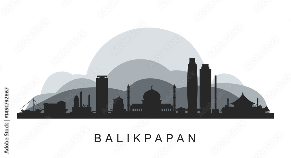 Obraz premium Balikpapan Cityscape Silhouette with Indonesia Skyline.