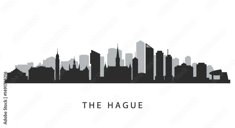 The Hague Skyline with Netherlands Cityscape Silhouette. The Hague Skyline with Netherlands Cityscape Silhouette.