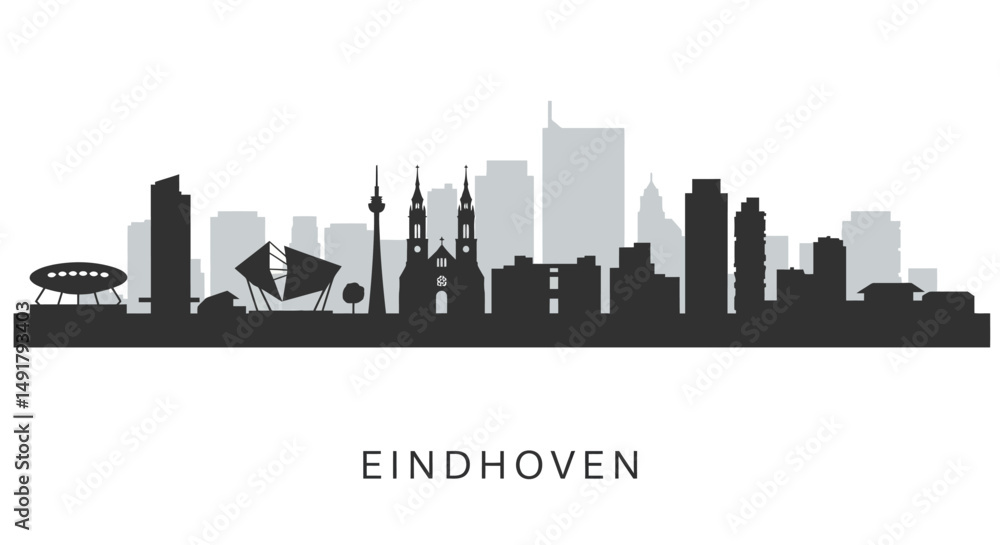 Fototapeta premium Eindhoven Skyline with Netherlands Cityscape, and Urban Vector.