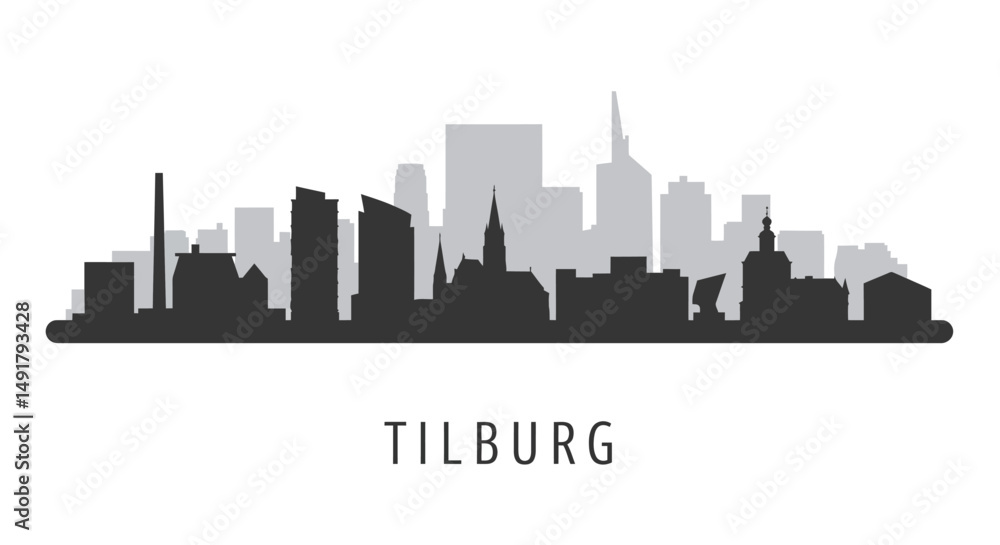 Naklejka premium Tilburg Skyline with Netherlands Cityscape, and Urban Vector.