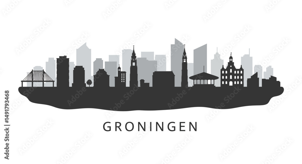 Groningen Skyline with Netherlands Cityscape, and Vector Illustration. (1) Groningen Skyline with Netherlands Cityscape, and Vector Illustration. (1)