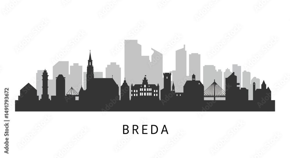 Breda Skyline with Netherlands Cityscape, and Urban Silhouette. Breda Skyline with Netherlands Cityscape, and Urban Silhouette.