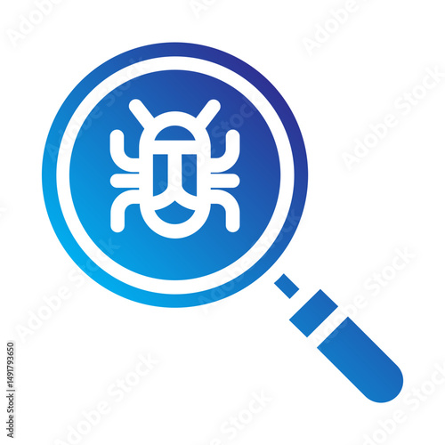 Magnifying glass with bug indicating code debugging