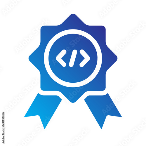 Award badge with code icon representing coding excellence