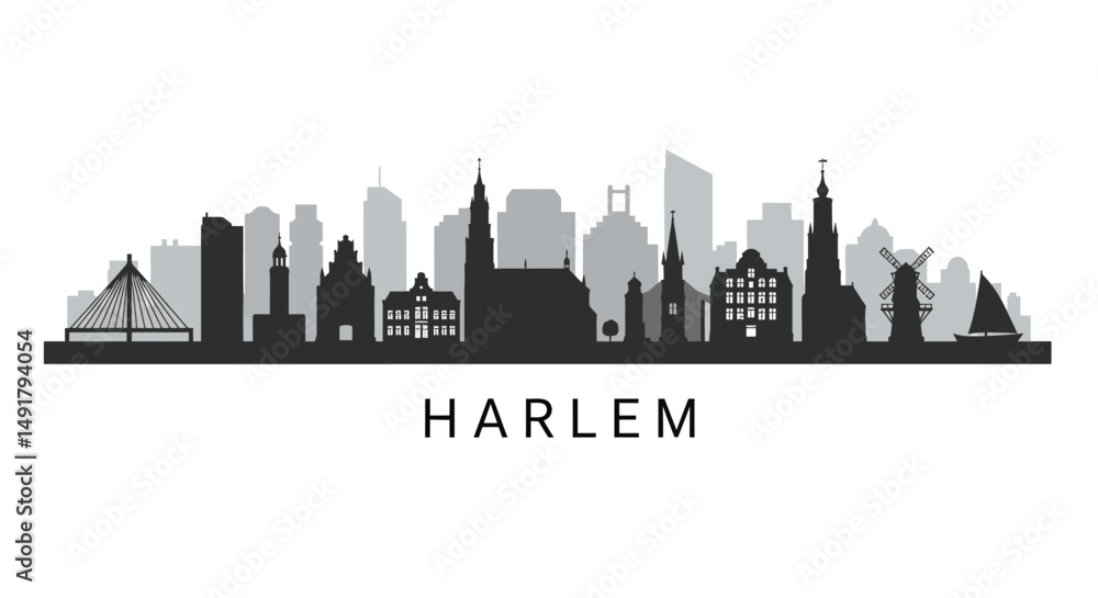 Fototapeta premium Haarlem Skyline with Netherlands Cityscape, and Black White.