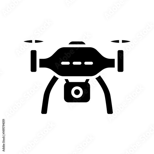 Drone camera silhouette icon. tech infographics, air navigation symbols, or modern visuals related to drone technology, aerial videography, and professional photography