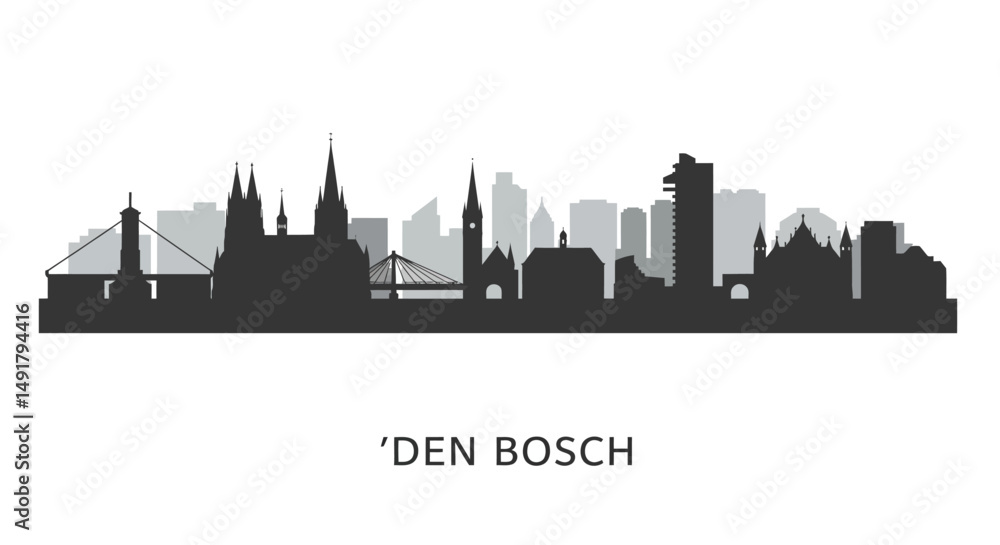sHertogenbosch Skyline with Netherlands Cityscape Silhouette. sHertogenbosch Skyline with Netherlands Cityscape Silhouette.