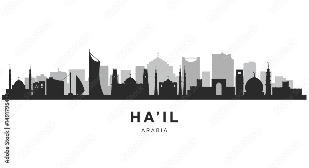 Hail with Saudi Arabia Skyline, Cityscape, and Vector. Hail with Saudi Arabia Skyline, Cityscape, and Vector.