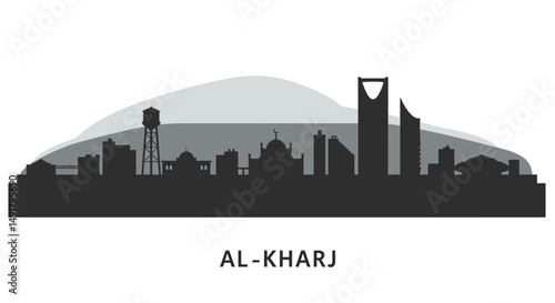 AlKharj Cityscape with Saudi Arabia Skyline Silhouette.