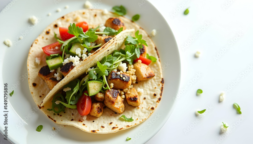 Chicken Taco with Fresh Vegetables and Cheese on Plate Chicken Taco with Fresh Vegetables and Cheese on Plate