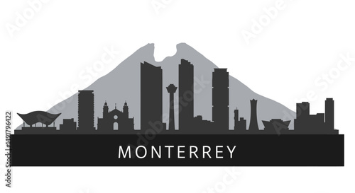 Monterrey Skyline Silhouette with Cityscape, and Mexico.