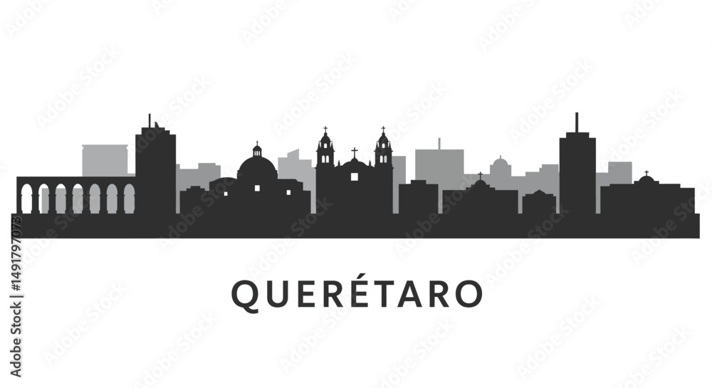 Quertaro Skyline with Mexico Cityscape, and Vector Illustration. Quertaro Skyline with Mexico Cityscape, and Vector Illustration.