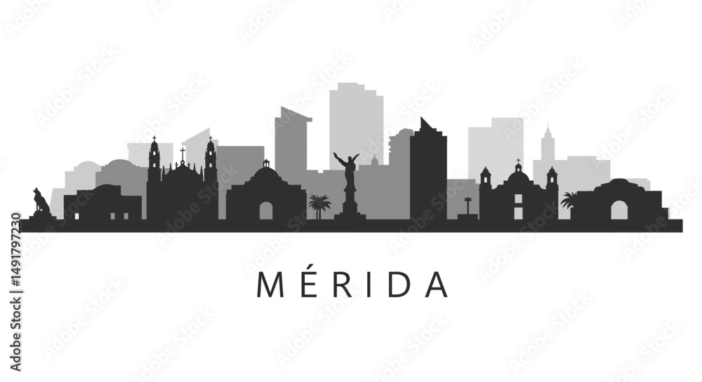 Naklejka premium Mrida Mexico Skyline with Cityscape, and Vector Illustration.