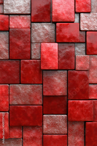 Abstract background, shiny metallic texture tile wall in red tones
