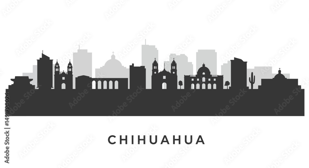 Fototapeta premium Chihuahua Skyline Mexico city silhouette.