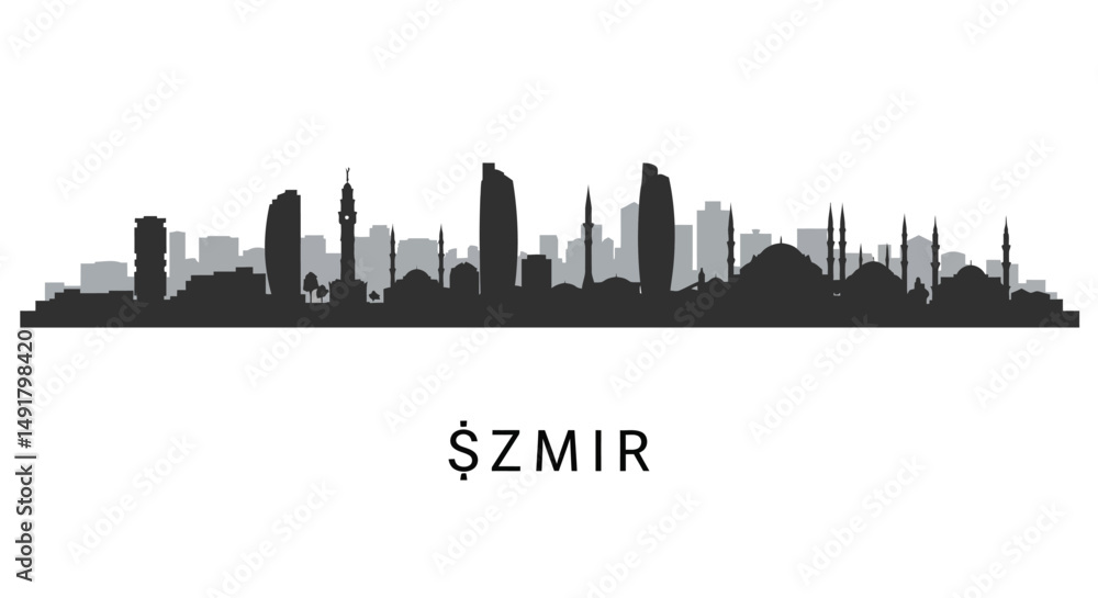 Naklejka premium Izmir Skyline Silhouette Turkey Cityscape.