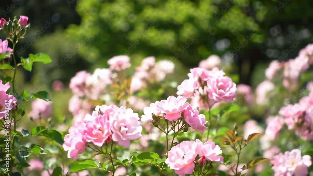 Pink roses in full bloom on a sunny day Pink roses in full bloom on a sunny day