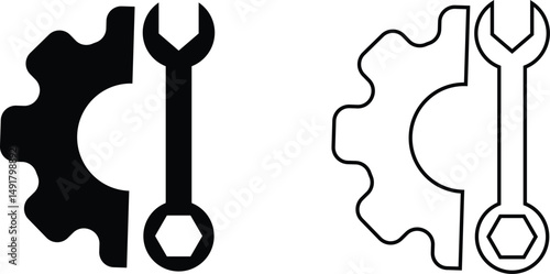 Repair tools and service icon set. Wrench, screwdriver and gear setting vector collection isolated on transparent background. Spanner perfect for diy crafting, and repair projects glyph symbol.
