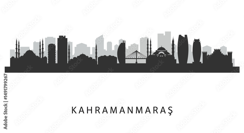 Obraz premium Kahramanmara Skyline City Silhouette Turkey.