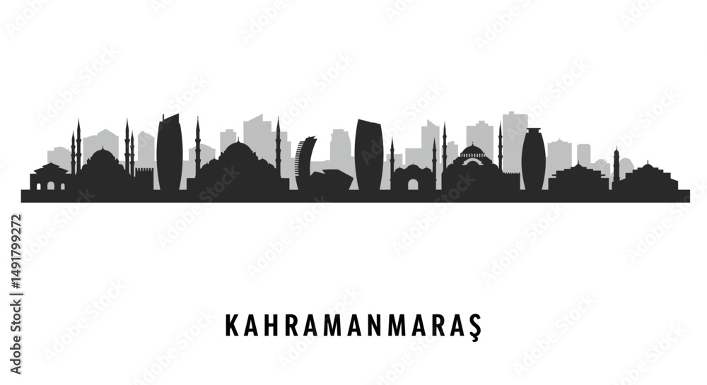 Naklejka premium Kahramanmara City Skyline Silhouette.