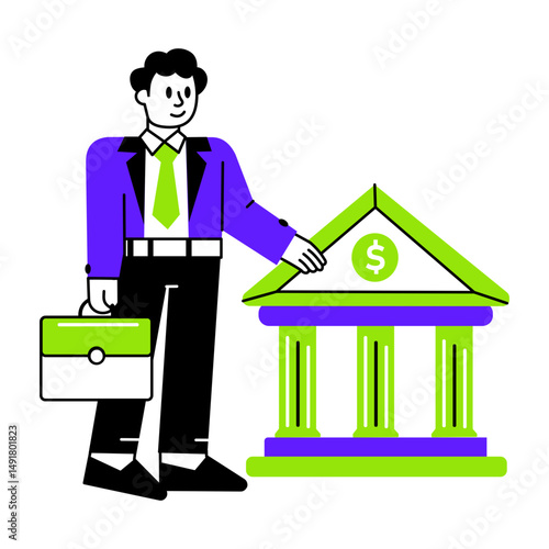 A hand drawn style illustration of banker