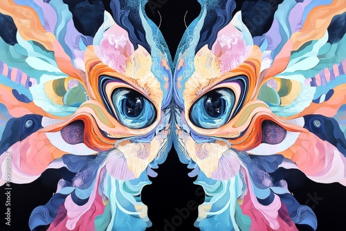 Blurry vision. Hallucination - due to traditional shamanic practices: abstract image of human state. Metaphorical traditional shamanic practices feelings of a mental illusion. Medical conditio.