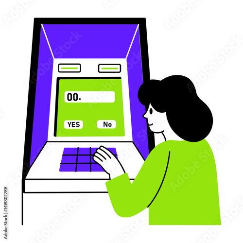 A hand drawn style illustration of atm withdrawal
