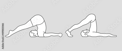 Man and woman doing Yoga. Plow pose vector. Man and Woman preparing to push up exercise.