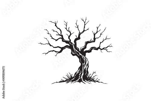 old dead spooky tree line art and black color