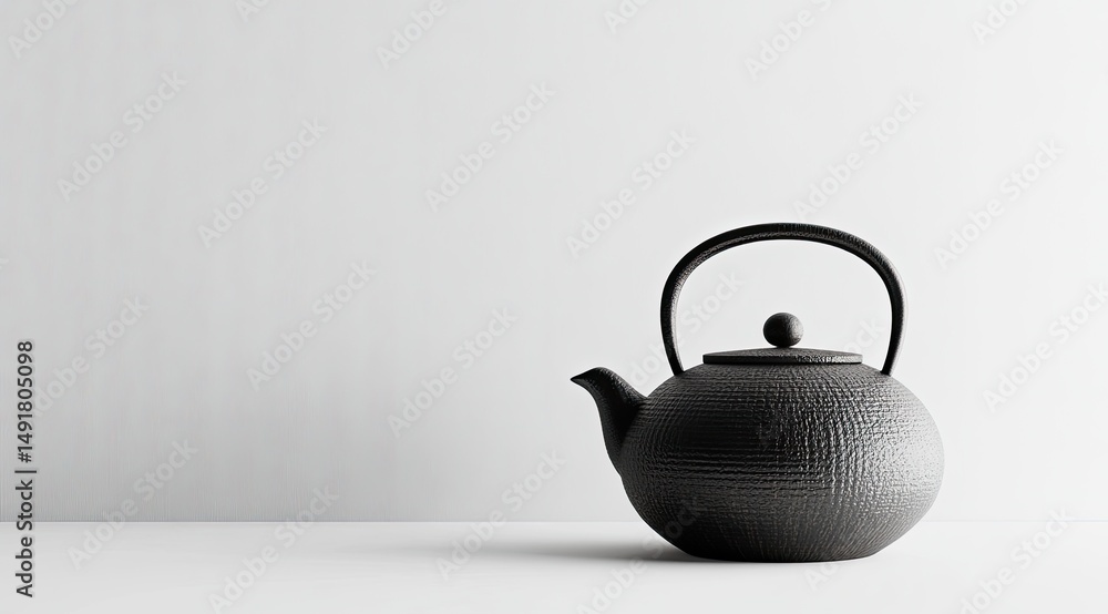 A dark gray teapot against a white background A dark gray teapot against a white background
