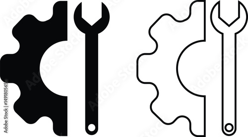 Repair tools and service icon set. Wrench, screwdriver and gear setting vector collection isolated on transparent background. Spanner perfect for diy crafting, and repair projects glyph symbol.