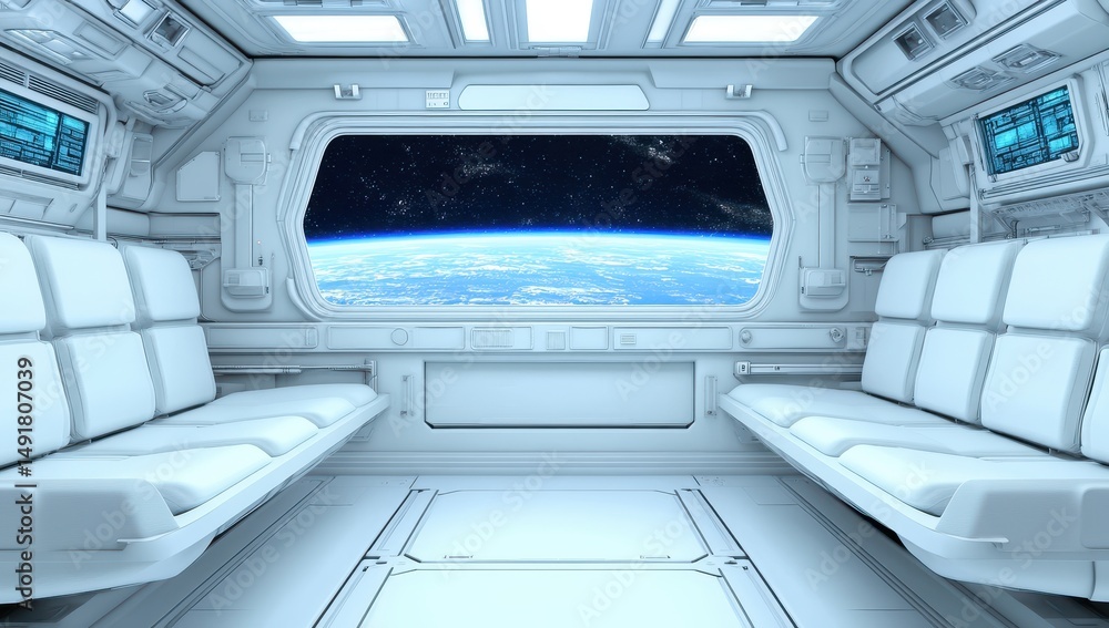 White spaceship interior with Earth view (1) White spaceship interior with Earth view (1)