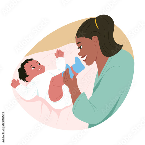 A flat style illustration showing loving mother