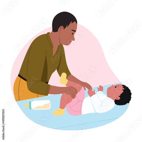 A flat style illustration showing father child love