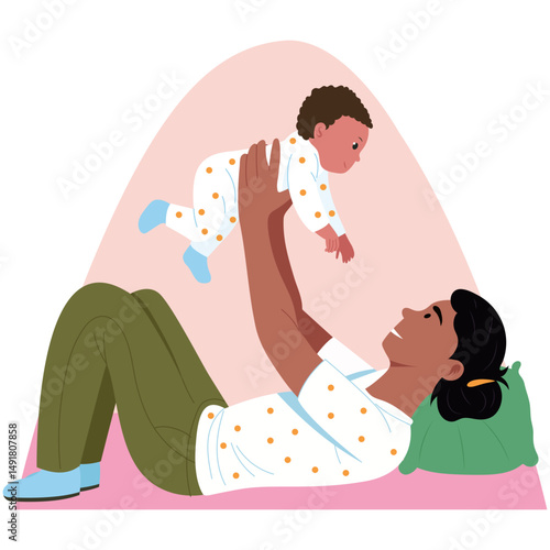 A flat style illustration showing mother baby tossing