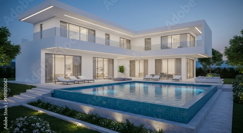 Wallpaper Mural Exterior of modern minimalist white villa with swimming pool. Torontodigital.ca