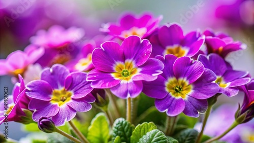 Japanese Primrose Violet Flowers Early Spring Closeup Macro Photography