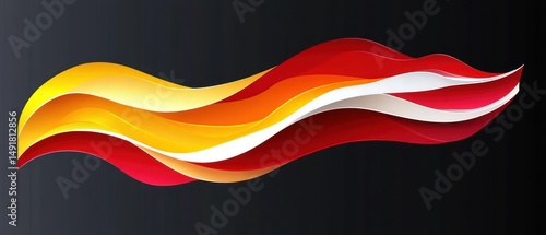 Smooth flowing abstract layered waves in red, orange, yellow, and white colors on a dark background, creating a dynamic and vibrant visual effect