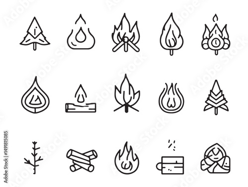 Simple camping fire line art for camping and hiking themes