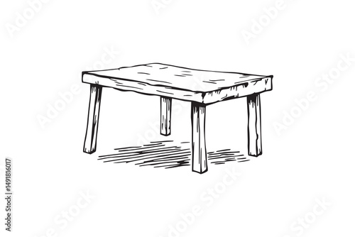 simple wooden table line art and black color