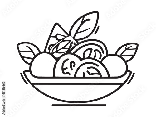 Caprese salad line art illustration for food design