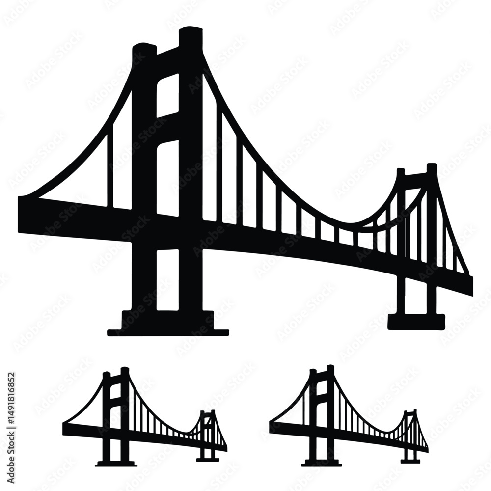 Obraz premium A silhouette of bridge Icon vector on a white background