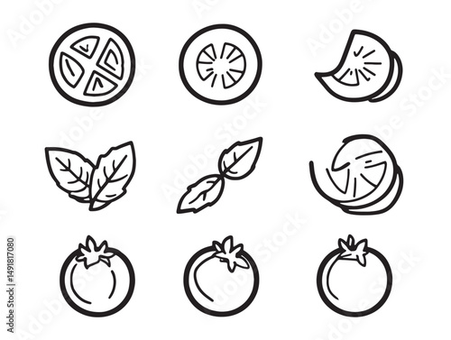 Hand drawn caprese salad line art food illustration