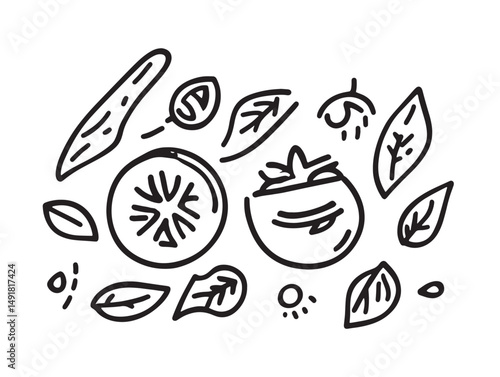 Minimalist caprese salad line art for cooking graphics