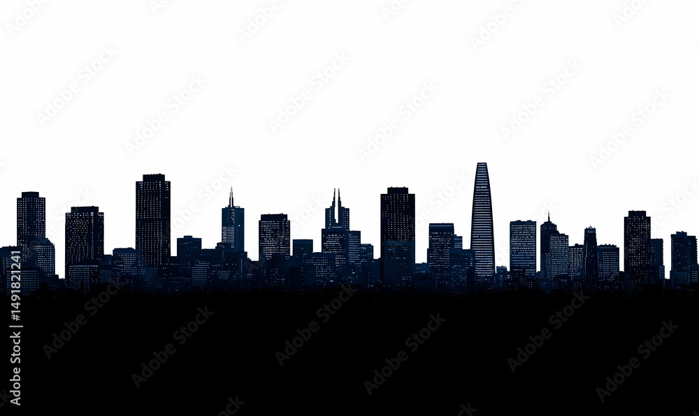 Naklejka premium Urban Skyline Silhouette at Dusk with Dark Foreground and Bright Horizon