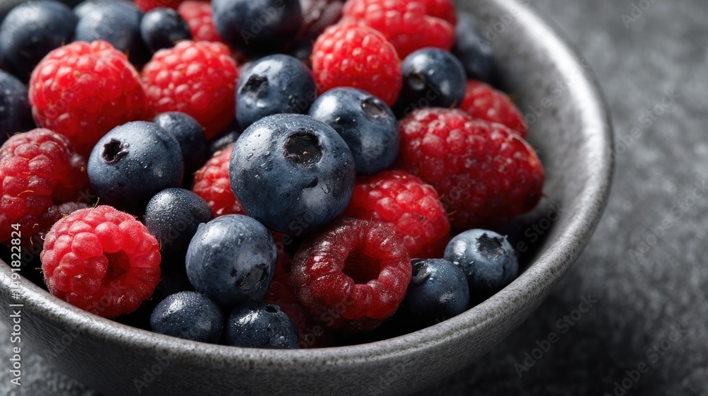 Fresh raspberries and blueberries in a bowl Fresh raspberries and blueberries in a bowl